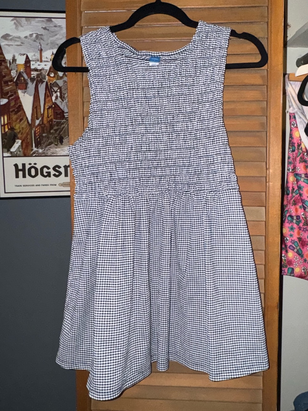 Old Navy Navy and White Gingham Smocked Maternity Blouse